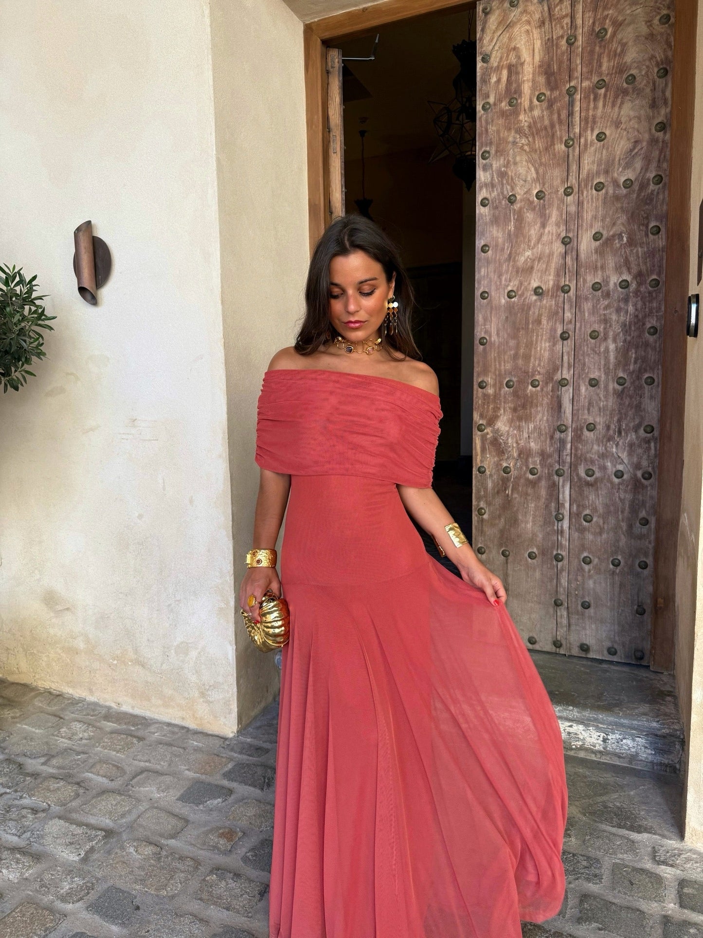 Toledo Tulle Maxi Dress in Clay