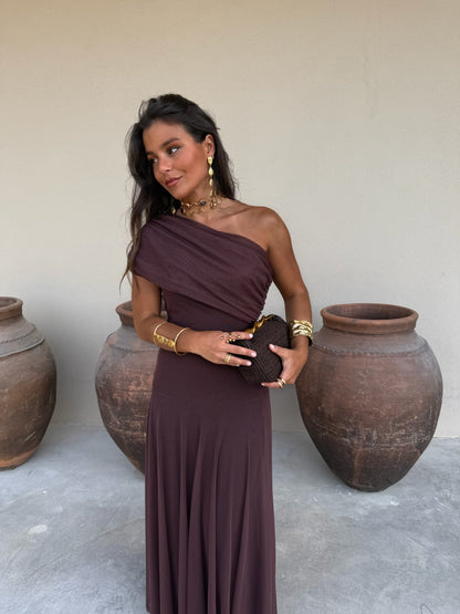 Toledo Tulle Maxi Dress in Chocolate
