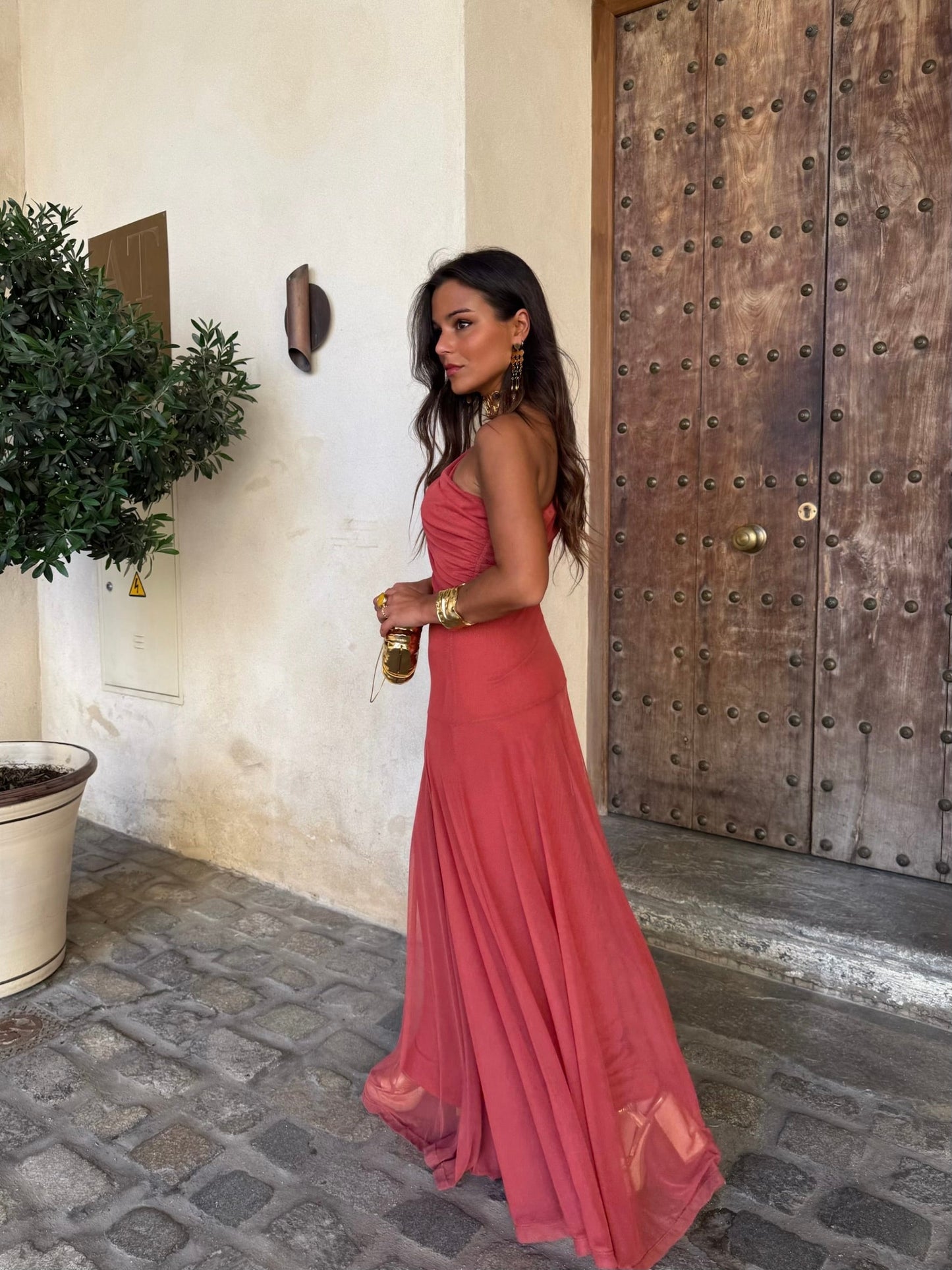 Toledo Tulle Maxi Dress in Clay