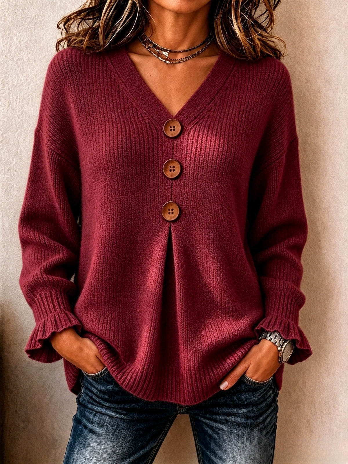 DELACROIX | Pull Col V Boutonné Marie