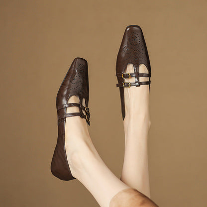 Ceyla | Brogued Double-Strap Mary Jane Flat