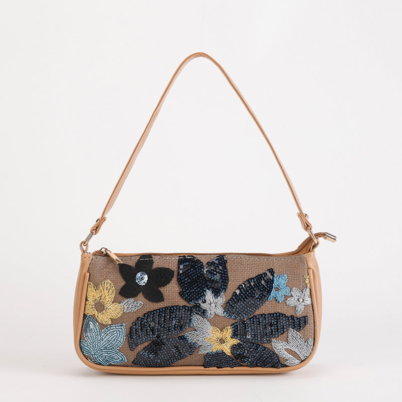 <font dir="auto" style="vertical-align: inherit;"><font dir="auto" style="vertical-align: inherit;">Sequined Embroidered Flower Shoulder Bag, New Cross-Border Style, Embroidered Floral Accessories, Underarm Bag, Crossbody Bag, Spring/Summer Women's Bag</f