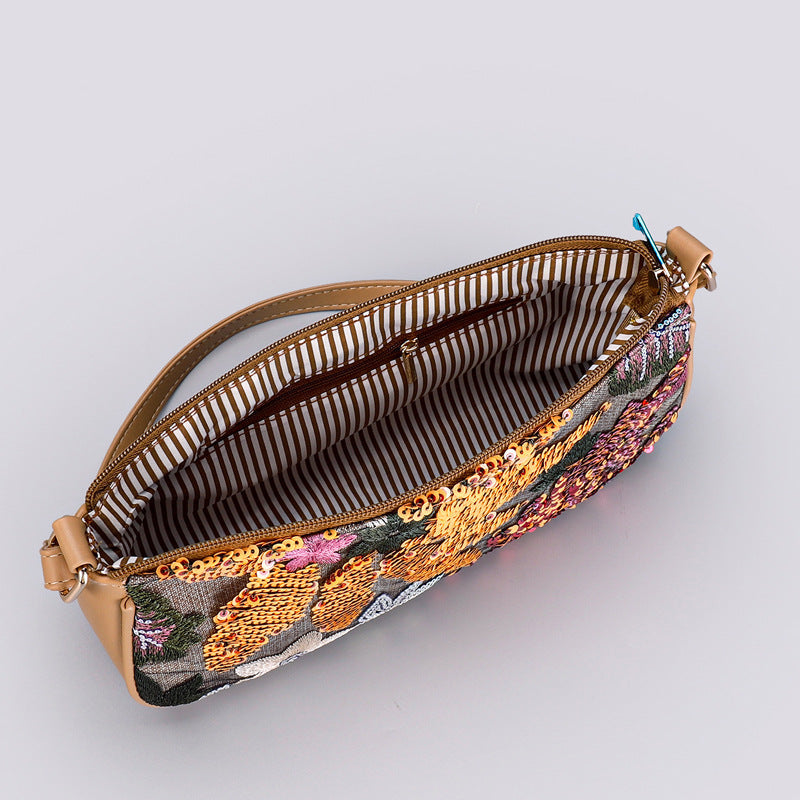 <font dir="auto" style="vertical-align: inherit;"><font dir="auto" style="vertical-align: inherit;">Sequined Embroidered Flower Shoulder Bag, New Cross-Border Style, Embroidered Floral Accessories, Underarm Bag, Crossbody Bag, Spring/Summer Women's Bag</f