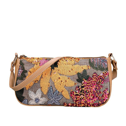 <font dir="auto" style="vertical-align: inherit;"><font dir="auto" style="vertical-align: inherit;">Sequined Embroidered Flower Shoulder Bag, New Cross-Border Style, Embroidered Floral Accessories, Underarm Bag, Crossbody Bag, Spring/Summer Women's Bag</f