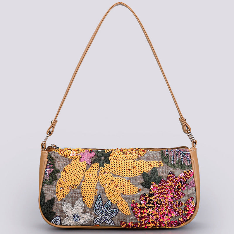 <font dir="auto" style="vertical-align: inherit;"><font dir="auto" style="vertical-align: inherit;">Sequined Embroidered Flower Shoulder Bag, New Cross-Border Style, Embroidered Floral Accessories, Underarm Bag, Crossbody Bag, Spring/Summer Women's Bag</f