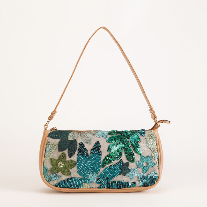 <font dir="auto" style="vertical-align: inherit;"><font dir="auto" style="vertical-align: inherit;">Sequined Embroidered Flower Shoulder Bag, New Cross-Border Style, Embroidered Floral Accessories, Underarm Bag, Crossbody Bag, Spring/Summer Women's Bag</f
