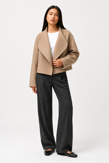 Winslow Cropped Shawl Coat in Camel