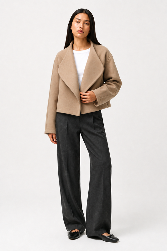 Winslow Cropped Shawl Coat in Camel