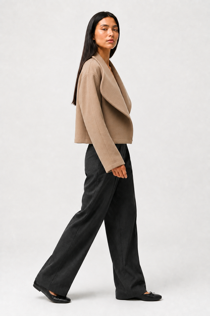 Winslow Cropped Shawl Coat in Camel