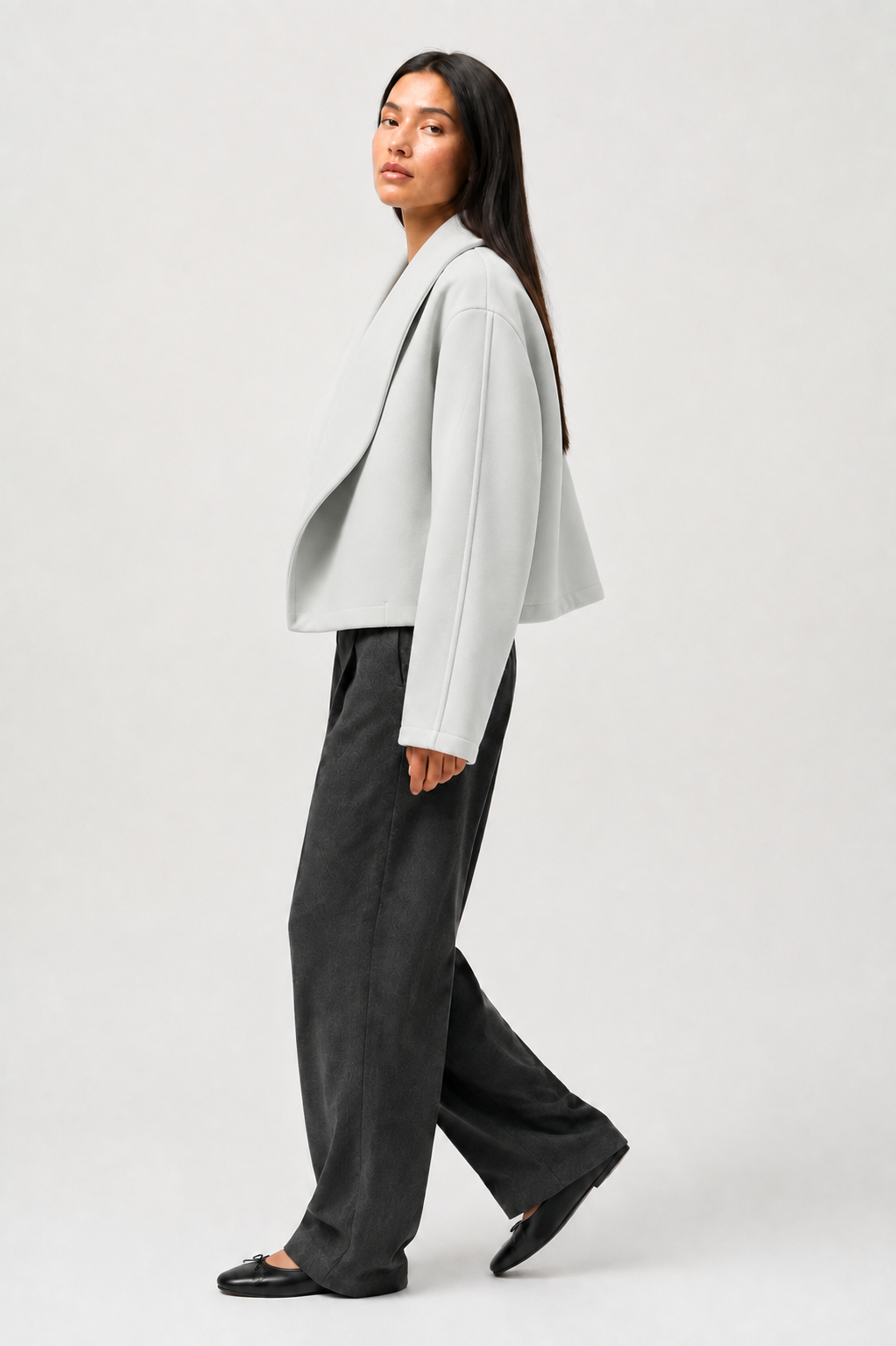 Winslow Cropped Shawl Coat in Ivory