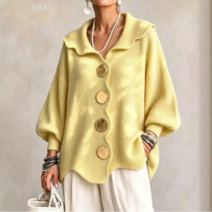 Amaria | Scalloped Open-Front Cardigan With Statement Buttons