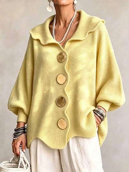 Amaria | Scalloped Open-Front Cardigan With Statement Buttons