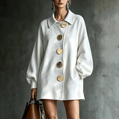 Shannon | Faux Suede Lapel Coat With Oversized Gold Buttons