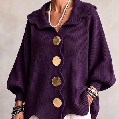 Amaria | Scalloped Open-Front Cardigan With Statement Buttons