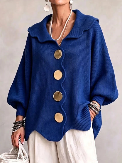 Amaria | Scalloped Open-Front Cardigan With Statement Buttons