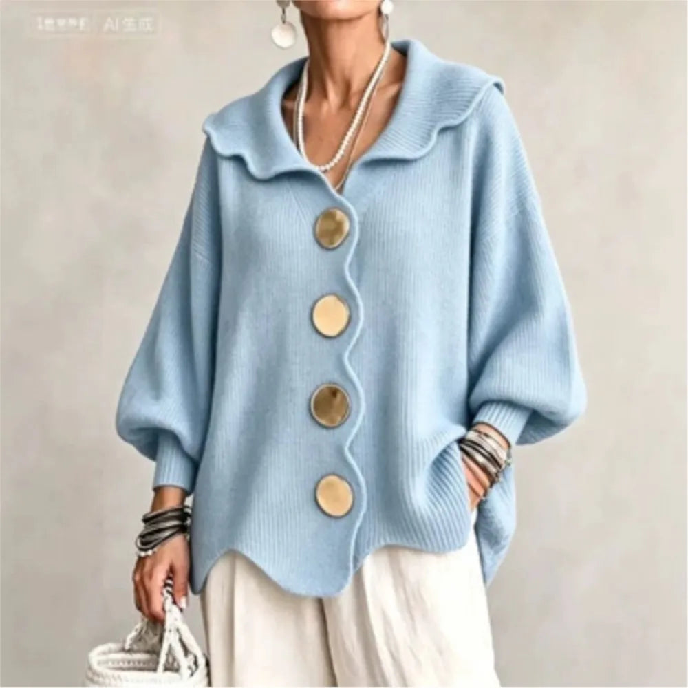 Amaria | Scalloped Open-Front Cardigan With Statement Buttons