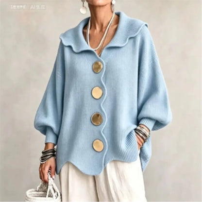 Amaria | Scalloped Open-Front Cardigan With Statement Buttons