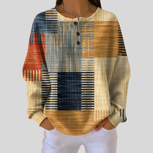 Margery | Patterned Button-Neck Top