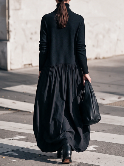 Vestido maxi oversize con cuello alto y detalle de bolsillo