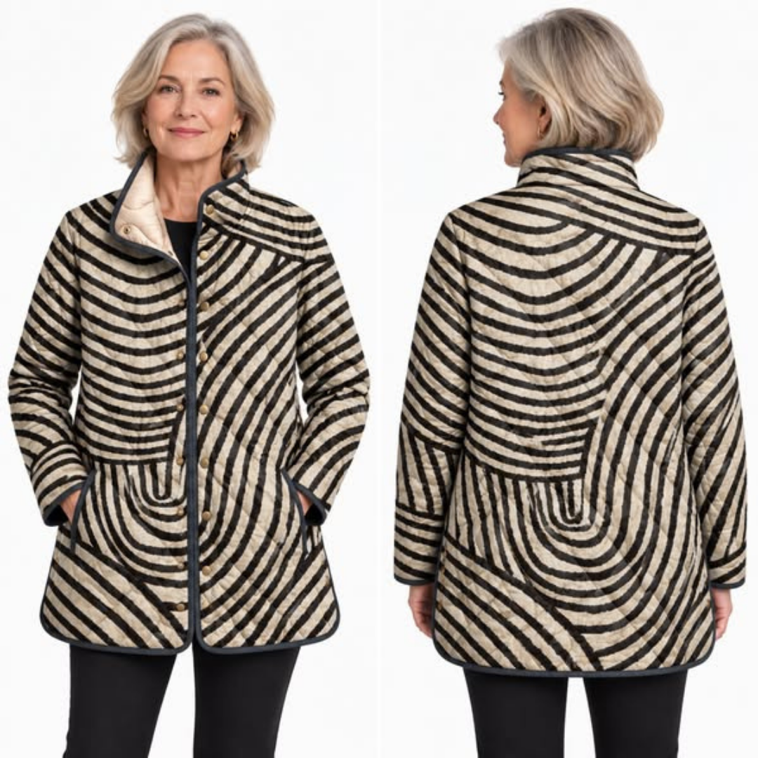 Inaya | Retro Hand-Drawn Circle Design Quilted Jacket