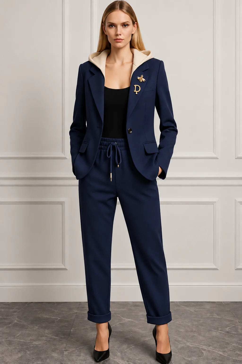The Beaumont Hooded Trouser Suit in Navy