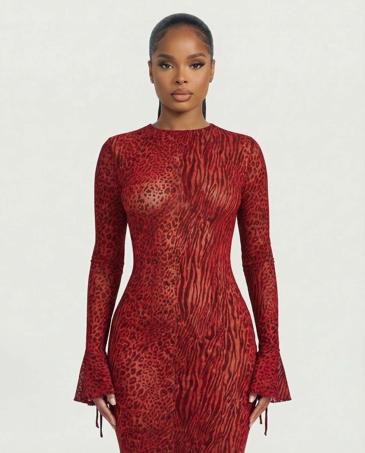 Ashley Mesh Open-Back Maxi Dress in Red 