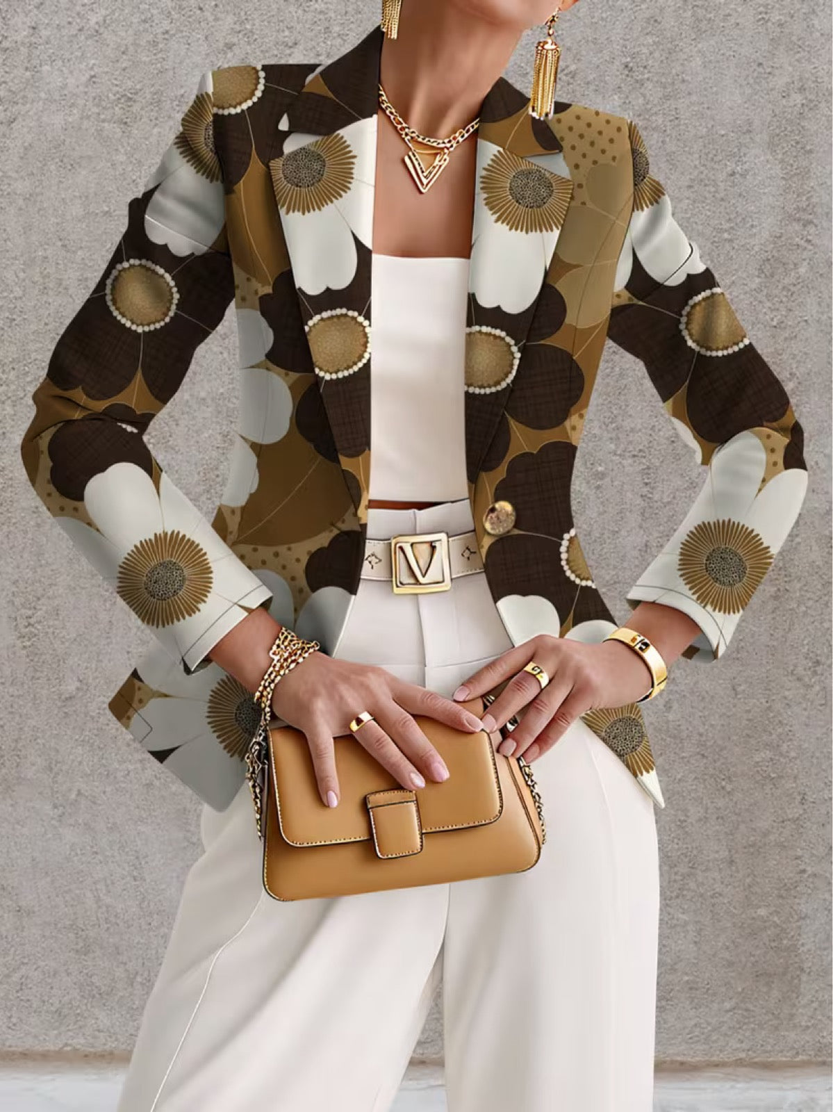Printed tailored blazer in Cocoa Daisy