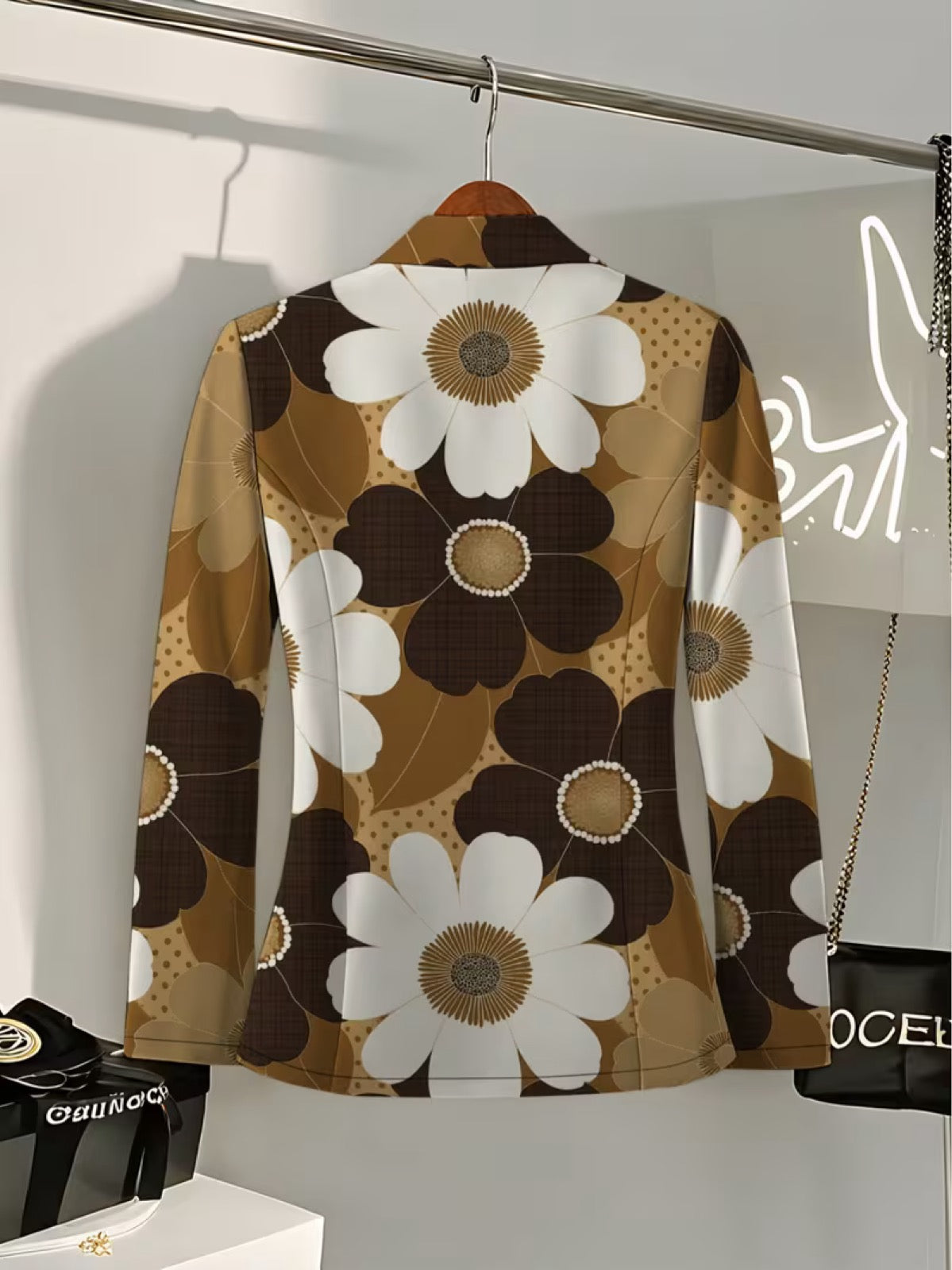 Printed tailored blazer in Cocoa Daisy