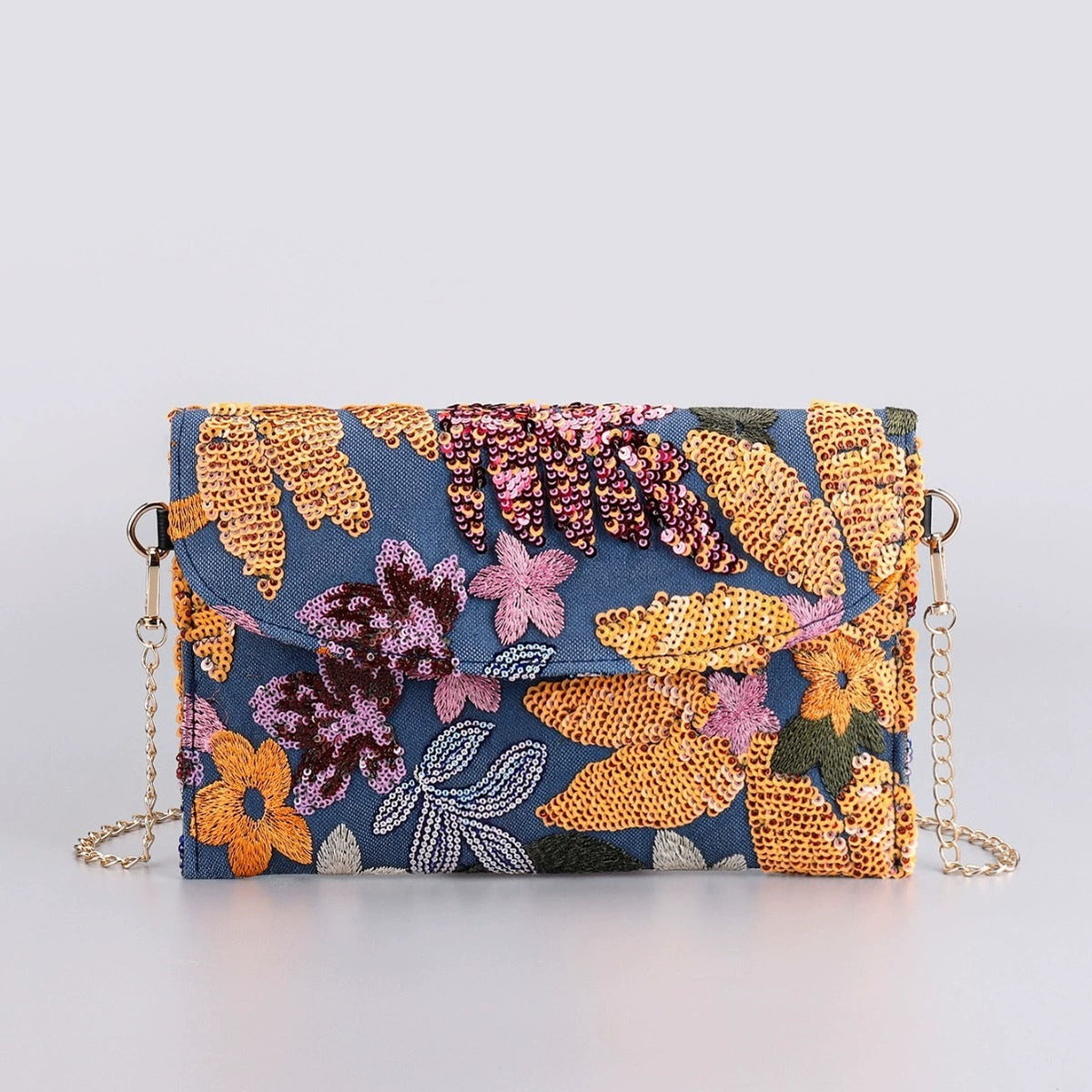 MIDNIGHTBLOOM | AUTUMN FLORAL SEQUIN CLUTCH CROSSBODY BAG