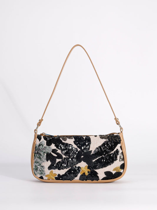 NOIRBLOOM | BLACK FLORAL SEQUIN SHOULDER BAG
