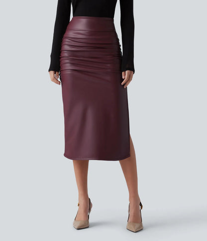 Elysee Luxe Ruched Midi Skirt in Burgundy, product view 2