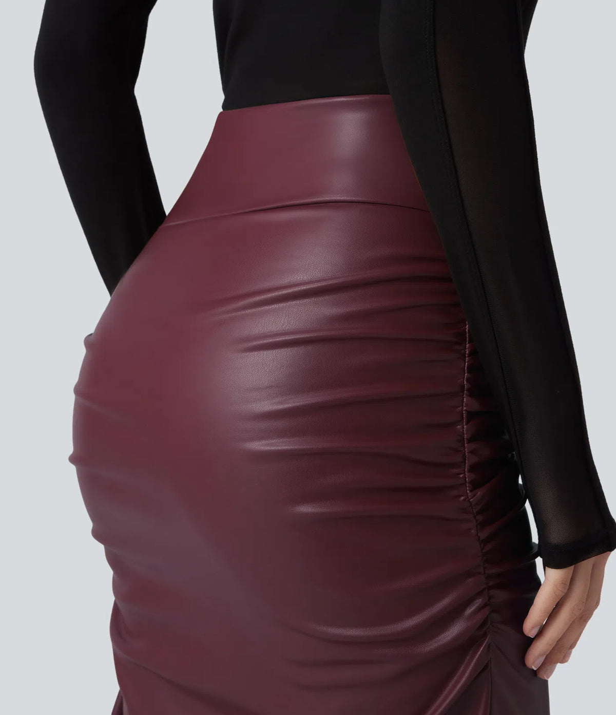 Elysee Luxe Ruched Midi Skirt in Burgundy, product view 5