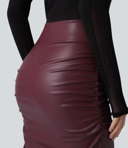 Elysee Luxe Ruched Midi Skirt in Burgundy, product view 5