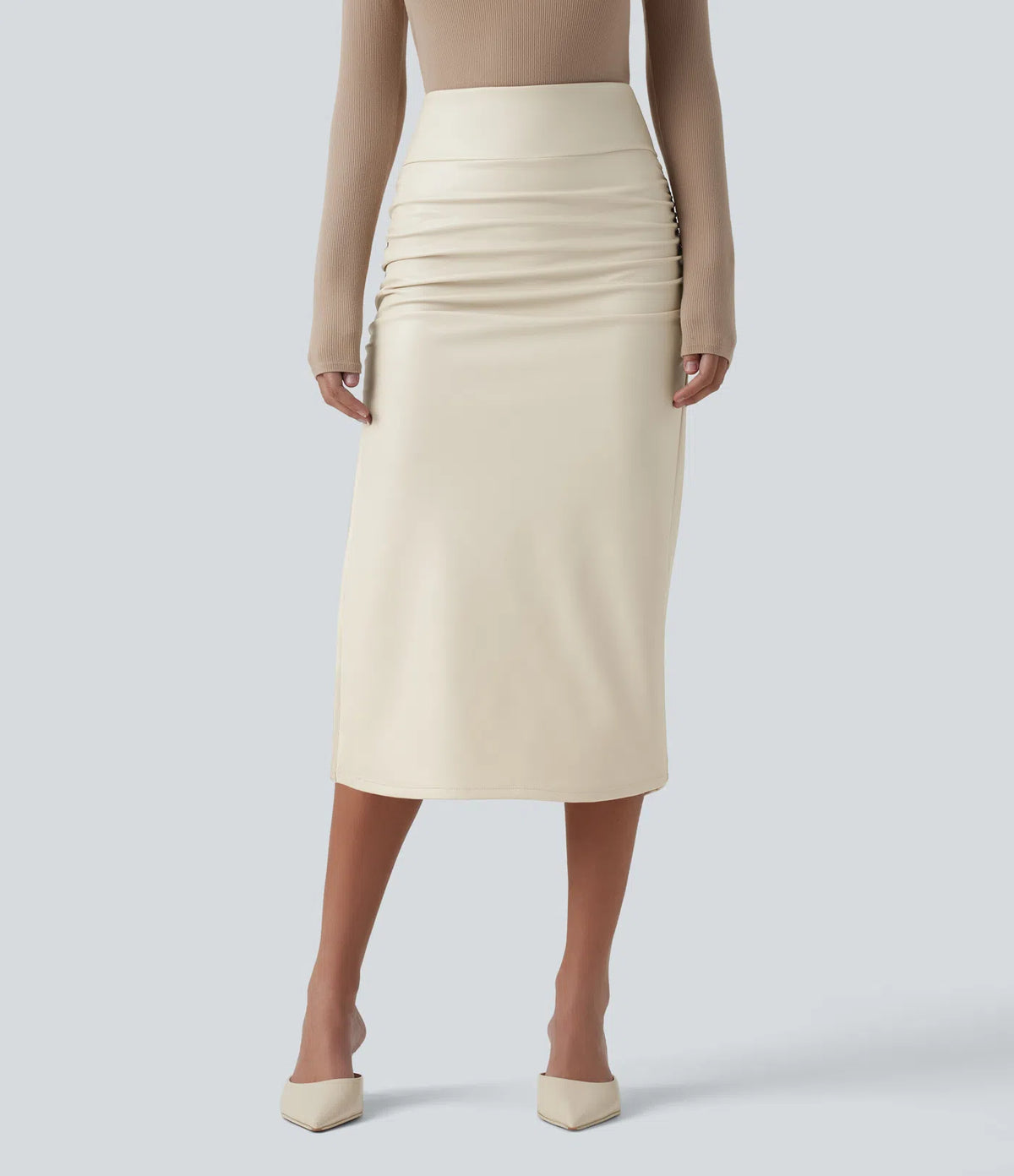 Elysee Luxe Ruched Midi Skirt in Ivory, product view 2