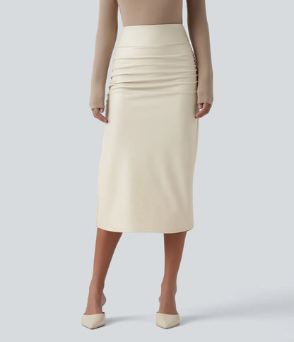 Elysee Luxe Ruched Midi Skirt in Ivory, product view 2