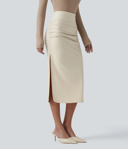 Elysee Luxe Ruched Midi Skirt in Ivory, product view 3