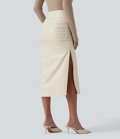 Elysee Luxe Ruched Midi Skirt in Ivory, product view 4