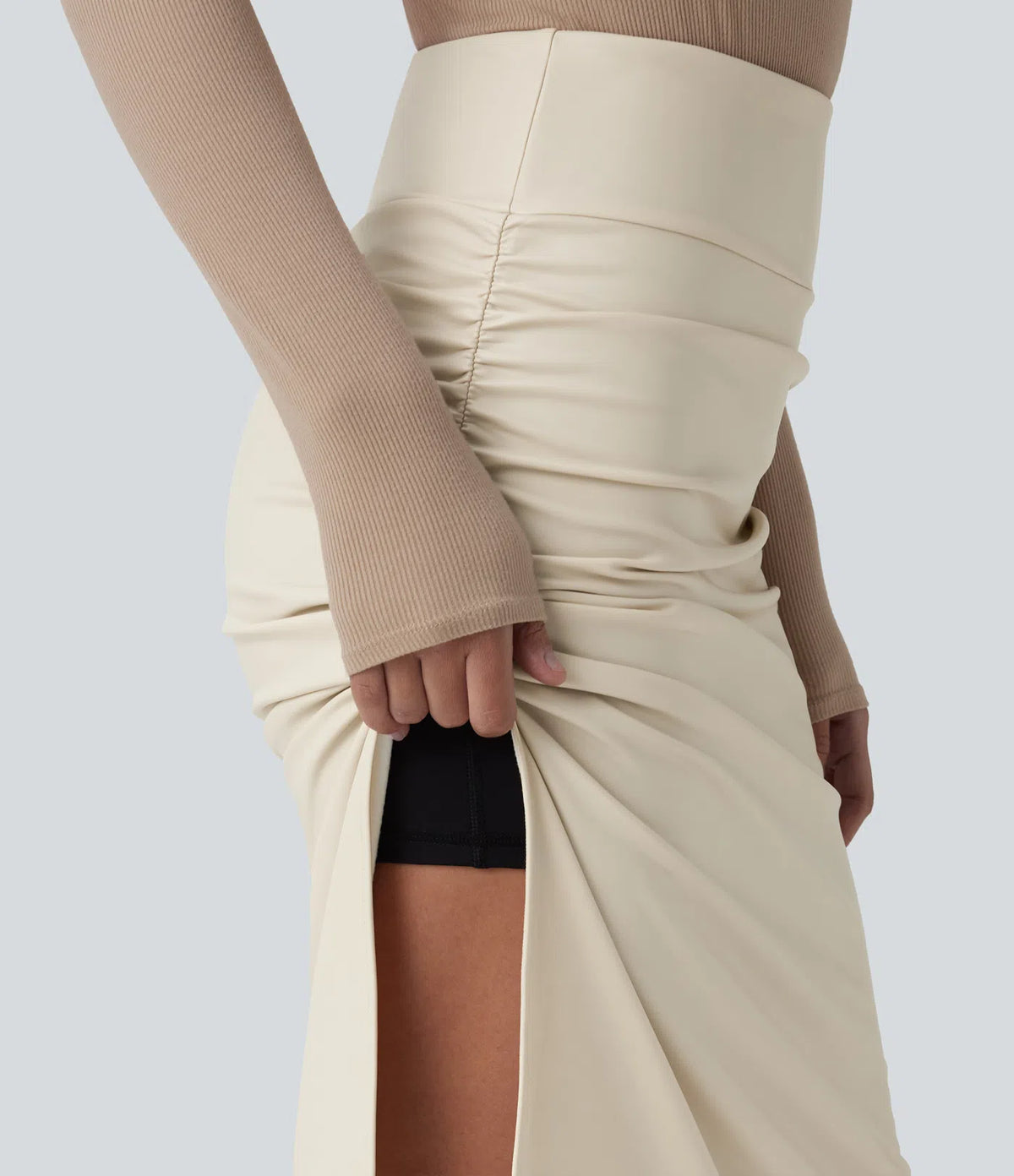 Elysee Luxe Ruched Midi Skirt in Ivory, product view 6