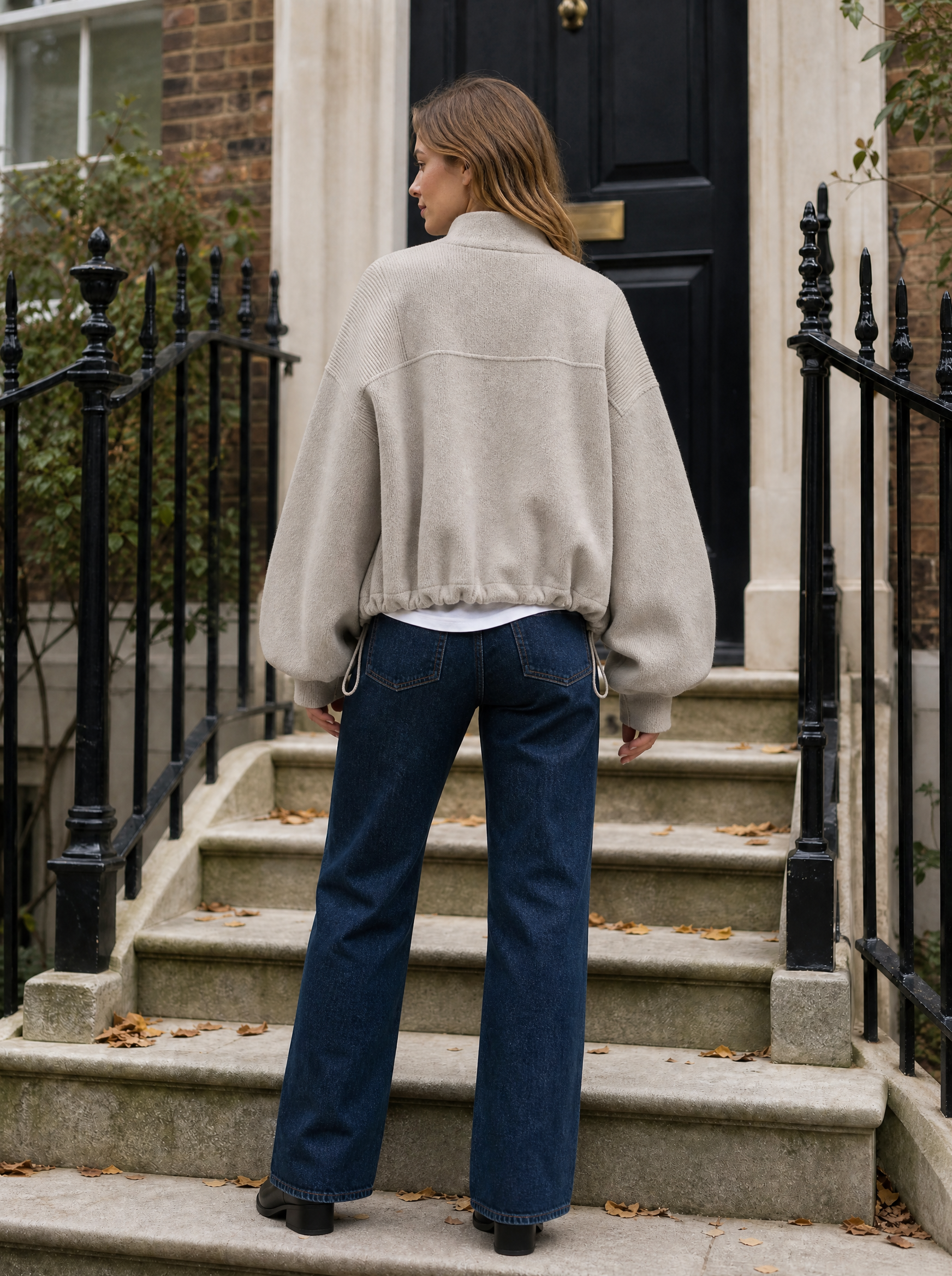 Marlow Cropped Knit Bomber in Greige