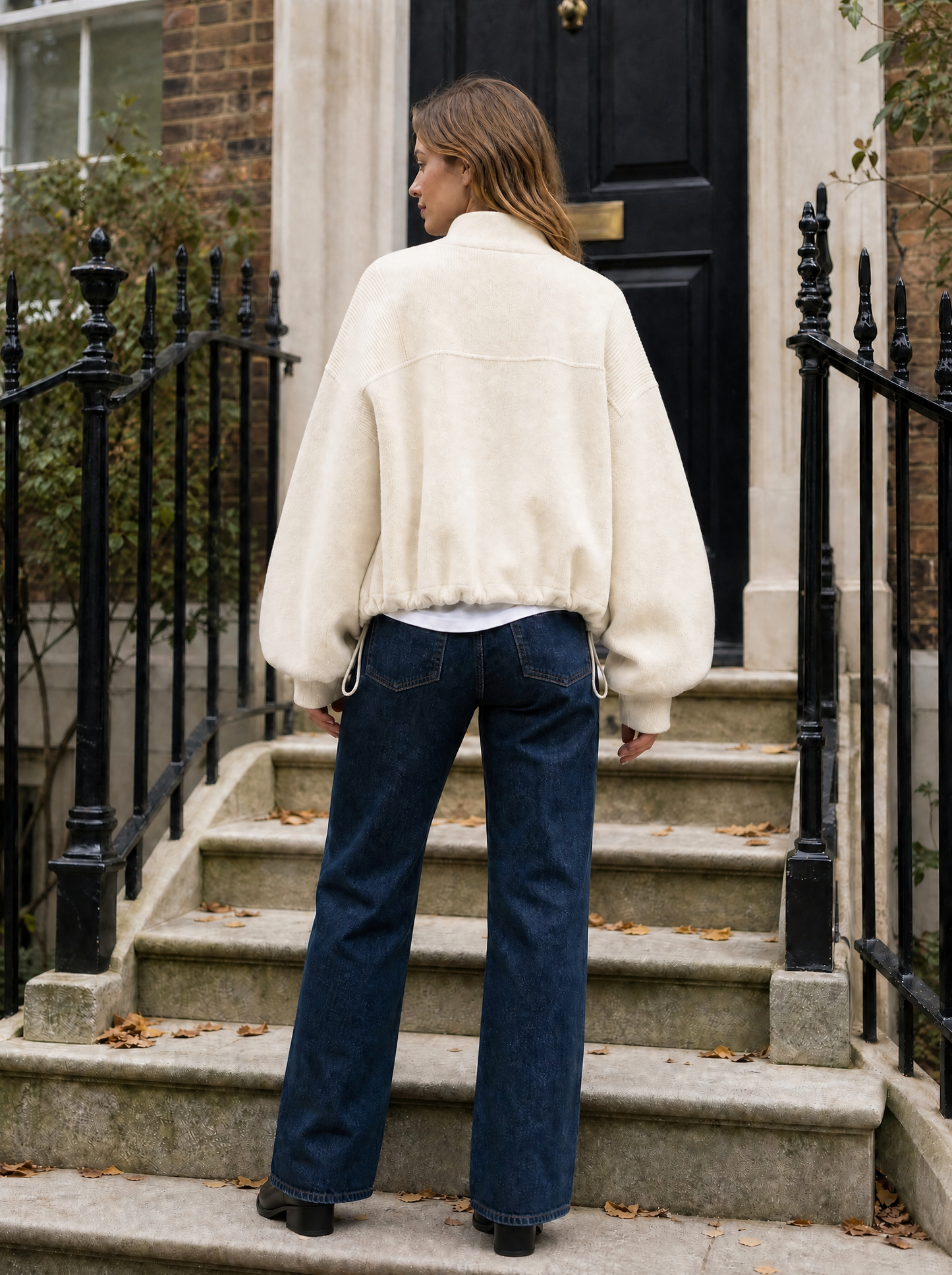 Marlow Cropped Knit Bomber in Cream