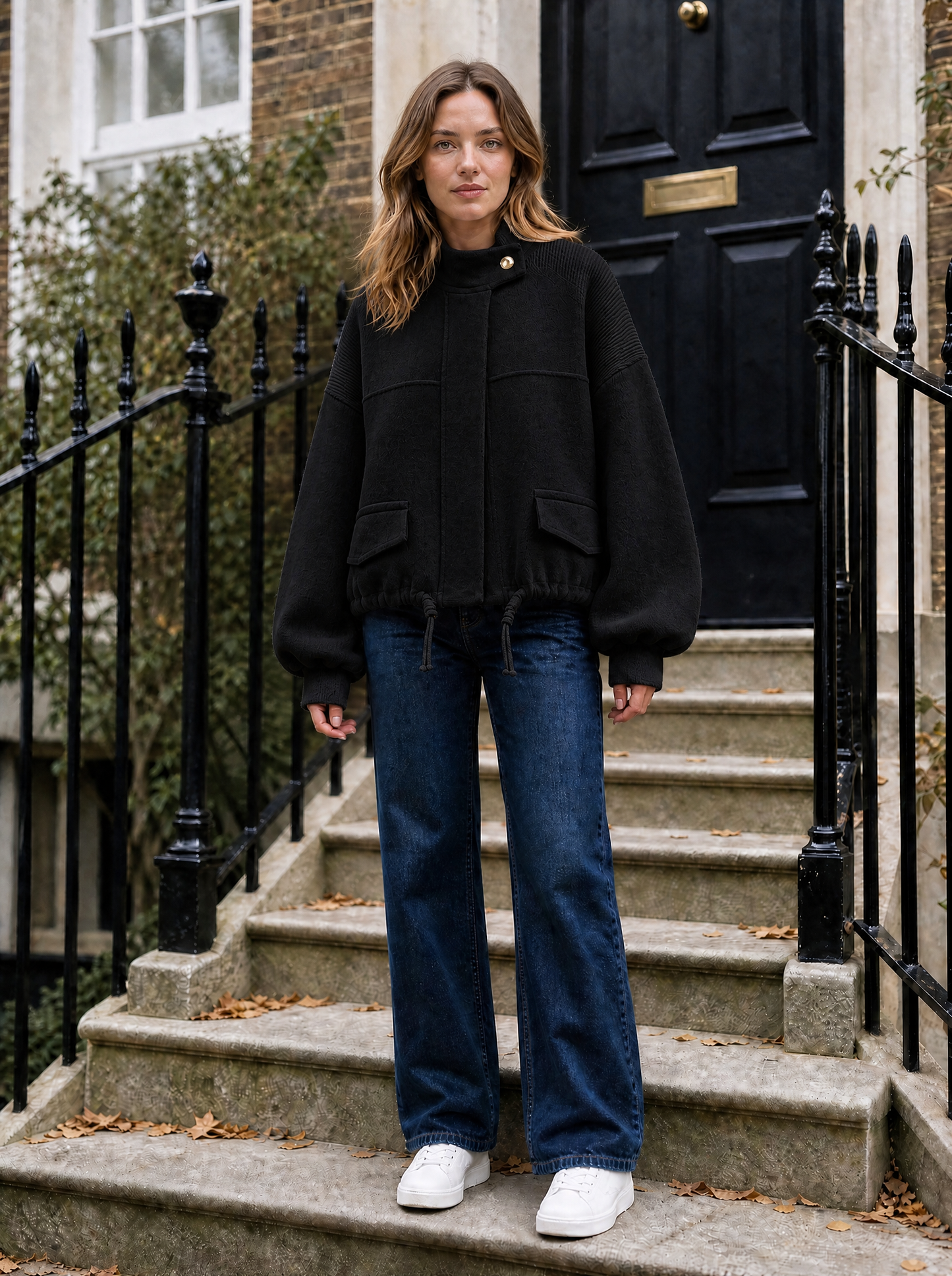 Marlow Cropped Knit Bomber in Black