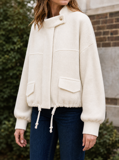 Marlow Cropped Knit Bomber in Cream