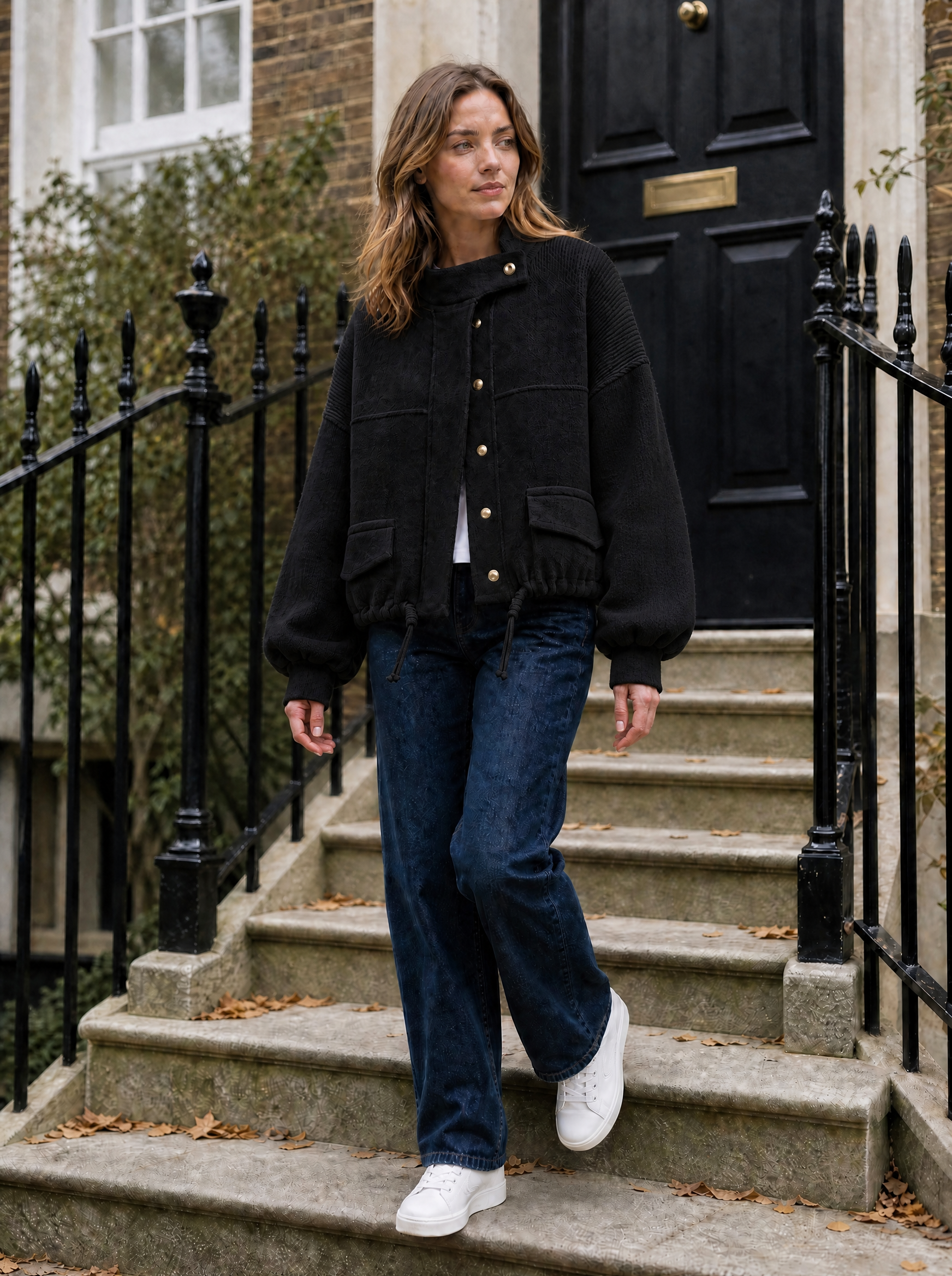 Marlow Cropped Knit Bomber in Black