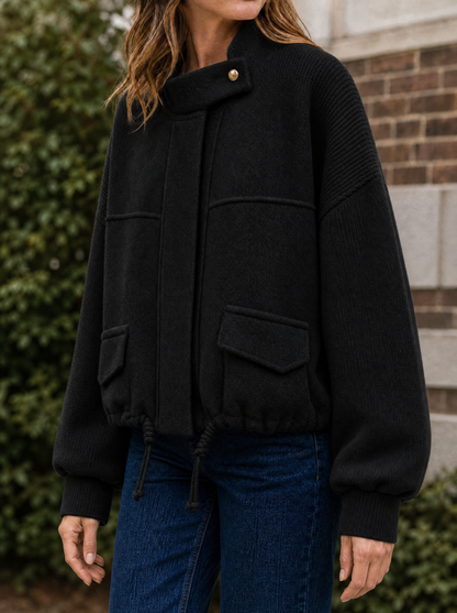 Marlow Cropped Knit Bomber in Black