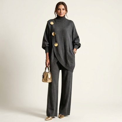 Essy | Metal Button High-Collar Two-Piece Knit Set