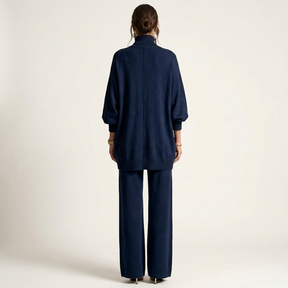 Essy | Metal Button High-Collar Two-Piece Knit Set
