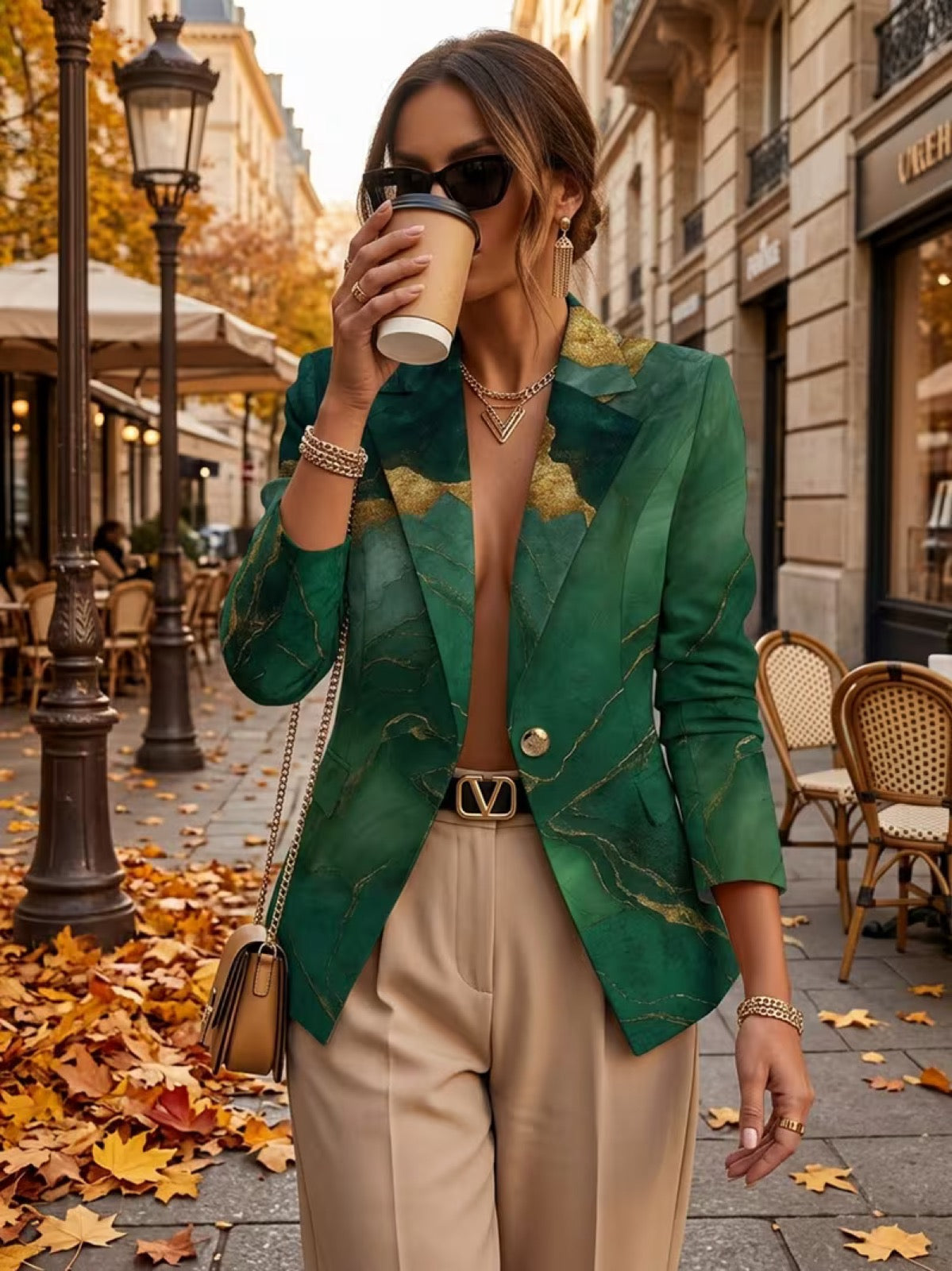 Printed tailored blazer in Emerald Marble