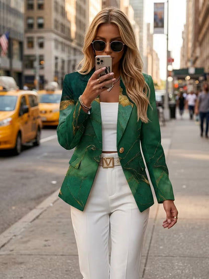 Printed tailored blazer in Emerald Marble