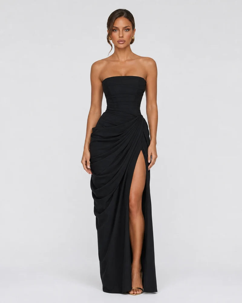 Luxury draped maxi dress, Black, front view