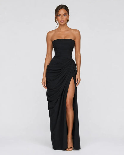 Luxury draped maxi dress, Black, front view